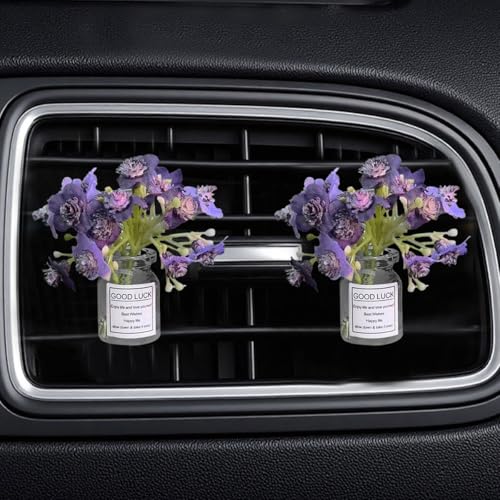 2PCS Flowers Car Dashboard Air Vent Trim Clips, Mini Plants Vase Automotive Ornament, Cute Artificial Flower Car Vent Decorative Clip, Vehicle Interior Decoration Accessory (Purple&White) - size: Purple&White