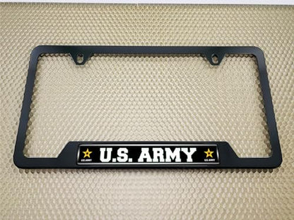 [Officially Licensed Product] - Stainless Steel Matte Black CAR 2-Hole Standard Size - Domed Custom-Made Corrosion-Resistant License Plate Frame with U.S. Army Star Logo & Free caps - (Qty: 1 Frame) - size: U.S. Army Star Logo