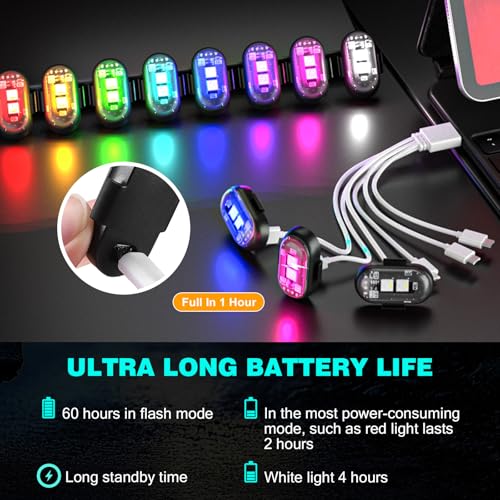 8PCS Wireless LED Strobe Lights, Halloween 8 Colors Wireless Strobe Lights with Remote Control, IP65 Waterproof Rechargeable Anti-Collision LED Emergency Warning Light for Car Drone Aircraft - size: 8PCS (Standard)