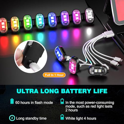 8PCS Wireless LED Strobe Lights, Halloween 8 Colors Wireless Strobe Lights with Remote Control, IP65 Waterproof Rechargeable Anti-Collision LED Emergency Warning Light for Car Drone Aircraft - size: 8PCS (Standard)