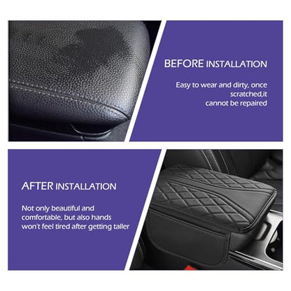 Car Center Console Cover, Leather Center Armrest Cover with Storage Bags, Automotive Heightening Console Protection Pad, Universal for Cars, Trucks, SUVs (Black) - color: Black