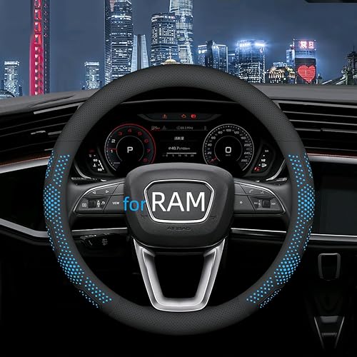 Yangday Leather Steering Wheel Cover for Dodge Ram 1500 2500 3500, 15.5-16 inches Car Steering Wheel Cover with Non-Slip Breathable (Blue) - color: Blue