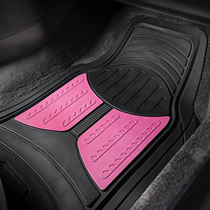 FH Group Automotive Floor Mats - Heavy-Duty Monster Eye Rubber for Cars, Universal Fit Full Set, Climaproof Mats, Trimmable Most Sedan, SUV, Truck Pink - color: Pink /Black, style: Floor Mat Set
