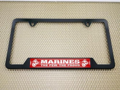 [Officially Licensed USMC Product] - Stainless Steel Matte Black CAR 2-Hole - Domed Custom-Made Corrosion-Resistant License Plate Frame with Marines. The Few. The Proud. Design & Free caps - (Qty: 1) - size: Marines - Style 1