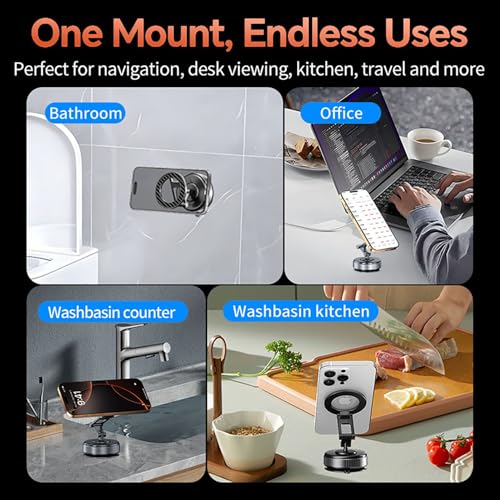 Compatible MagSafe Car Mount - GEATEE Vacuum Magnetic Phone Holder for Car, 360° Adjustable Foldable Car Dash Mount, Reinforced 110+LBS Suction Phone Mount for iPhone 17/16/15/14/13/12&Android, Carbon - color: Carbon Fiber