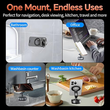 Compatible MagSafe Car Mount - GEATEE Vacuum Magnetic Phone Holder for Car, 360° Adjustable Foldable Car Dash Mount, Reinforced 110+LBS Suction Phone Mount for iPhone 17/16/15/14/13/12&Android, Carbon - color: Carbon Fiber