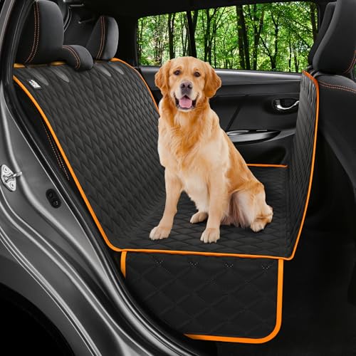 Petloox XL Dog Car Seat Cover for Back Seat, Waterproof Hammock for Car, SUV & Truck, Non-Slip Backseat Cover for Dogs, Heavy-Duty Dog Hammock Style Seat Protector Pets, Easy to Install & Clean - color: Orange, size: XL (64"x60")
