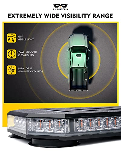LUMENIX 42 LED Roof Top Strobe Beacon Light Bar Hazard Warning Emergency Flashing Plow Lights with Controller for Construction Vehicles Tow Trucks Snowplow Postal Cars White Green (Patent Design) - color: White Green