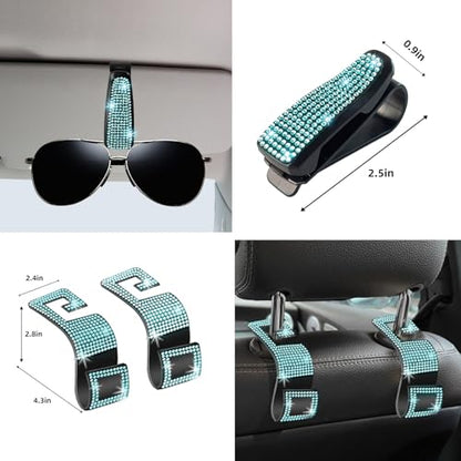 NBTEPEM 27 PCs Aquamrine Bling Car Accessories Set for Women, Steering Wheel Covers Universal Fit 15 Inch, Bling License Plate Frame, Bling Phone Holder, Bling Car Coasters (Aquamrine Diamond) - color: Aquamrine Diamond