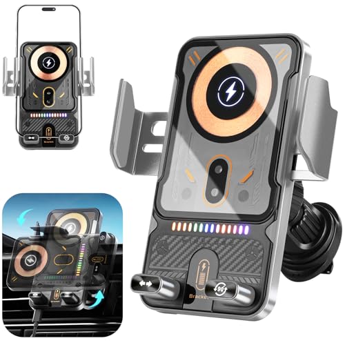 Car Phone Holder with 15W Wireless Car Charger, Car Vent Mount with Induction Opening and Closing, Air Vent Phone Stand with Horizontal and Vertical Screen Rotation Adjustment for iPhone -Sliver - color: Sliver