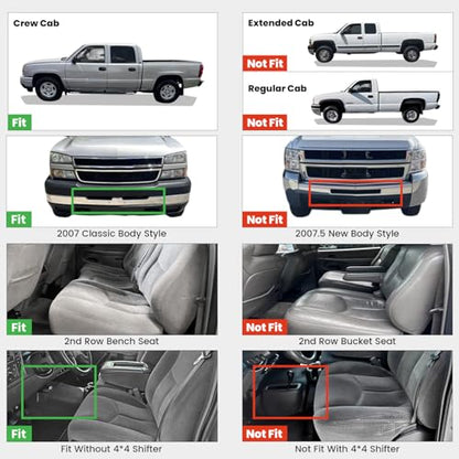 LASFIT Floor Mats for Chevy Silverado/GMC Sierra Crew Cab 1500 2500/2500HD 1999-2007, 3500HD 2001-2007(2007 Fit Classic Body Only), Suburban/Yukon XL/Escalade ESV (2nd Row Bench Seat Only) 2000-2006 - size: Mats for 1500/2500HD/3500HD Crew Cab 1999-2007