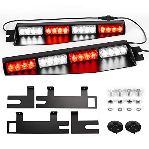 ASPL 32LED Visor Lights 26 Flash Patterns Windshield Emergency Hazard Warning Strobe Beacon Split Mount Deck Dash Lamp With Extend Bracket (Red/White/Red/White) - color: Red/White/Red/White