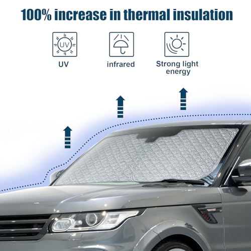 6 Layers Custom Fit Windshield Sun Shade for 2013-2022 Range Rover Sport L494, Foldable Car Sunshade with Storage Bag, Heat Reflective & UV Protection - size: 2013-2022 Range Rover Sport L494