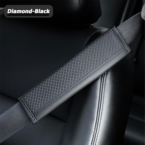 Car Seat Belt Cover Pads, Leather Seat Belt Cover, Universal Car Seat Belt Shoulder Strap Covers, Breathable Leather Soft Harness Pad Protect Your Neck and Shoulder, 2 PCS (Diamond-Black) - color: Diamond-Black