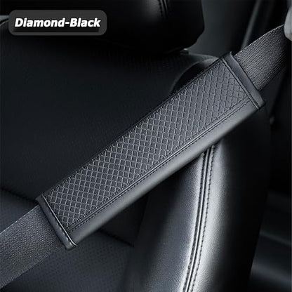 Car Seat Belt Cover Pads, Leather Seat Belt Cover, Universal Car Seat Belt Shoulder Strap Covers, Breathable Leather Soft Harness Pad Protect Your Neck and Shoulder, 2 PCS (Diamond-Black) - color: Diamond-Black