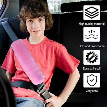 2 Pack Car Seatbelt Covers Shoulder Pad, Soft Faux Sheepskin Seat Belt Shoulder Cover for a Comfortable Driving, Seat Belt Shoulder Strap Covers Helps Protect Your Neck and Shoulder (Pink) - color: Pink
