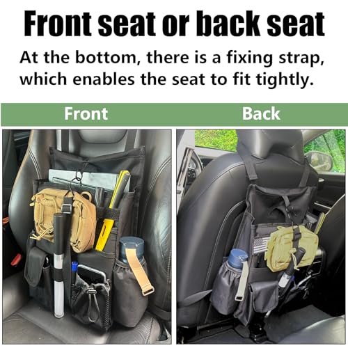 Front & Seat back organizer with dedicated tablet and 15.6 IN laptop storage stabilizers external stabilizing side straps soft adjustable shoulder straps hardened buckle (Black) - color: Black