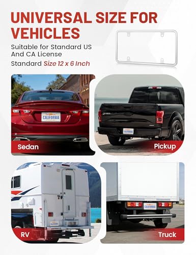 RED WOLF Chrome Polished Mirror License Plate Frame Stainless Steel Without Obstruction Car Slim Silver License Plate Holder Rustproof Unbreakable with Screws 6 x 12” Universal for Car Van (2-Pack) - style: 2-pack