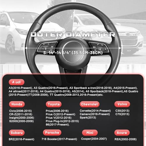 SEG Direct Car Steering Wheel Cover for Prius Civic Model 3 Model Y Camaro, Small Size 14-14.25 inch, Black and Red Microfiber Leather - color: Black and Red, size: Small size[14''-14 1/4'']