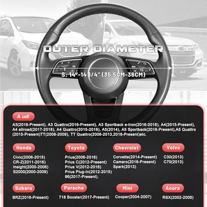 SEG Direct Car Steering Wheel Cover for Prius Civic Model 3 Model Y Camaro, Small Size 14-14.25 inch, Black and Red Microfiber Leather - color: Black and Red, size: Small size[14''-14 1/4'']