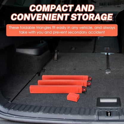 NATGAI 3 Pack Emergency Warning Triangles, Reflective Roadside Safety Triangle Kit with Storage Case, Foldable Hazard Reflective Triangles for Vehicles, Car Breakdowns, and Roadside Emergencies