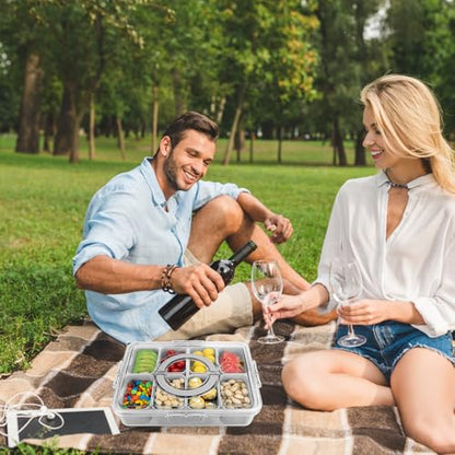 Divided Serving Tray with Lid and Handle,8 Compartments Snacks Box,Snack Fruit and Veggie Tray,Portable Platter for Candy Fruits Nuts Snack Party Entertaining Picnic (2 PCS Grey) - color: 2pcs-serving-tray-grey