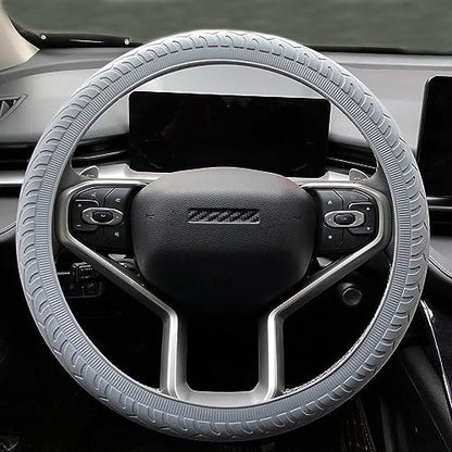 Universal Gray Steering Wheel Cover：13.5 to 15 Inches Flexible Silicone Anti Slip Steering Wheel Protector Fit for Most Car Models Including Round D Shape or Special Shape - color: Grey