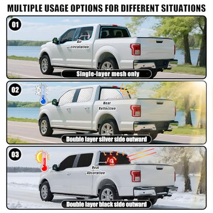 ZATOTOO Car Window Shades for Ford F150 2016-2024 Sun Shade for Side Window & Rear Windshield Window Double Layer for Privacy Protection UV Heat Insulation for Camping Nap Parking(No Front Windshield) - size: F-150-(16-24)