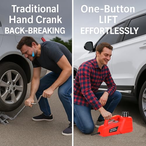 EFFIROSO Electric Car Jack 5 Ton/11000lbs 12V Lightweight Hydraulic Car Lift with 6.1-17.7 Inches for SUV Sedan Truck Repair Tools for Tire Change Replacement - color: Red