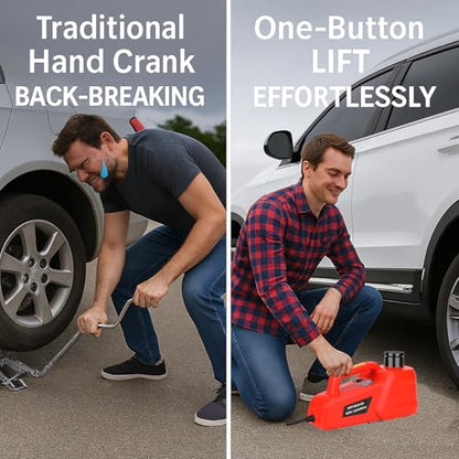 EFFIROSO Electric Car Jack 5 Ton/11000lbs 12V Lightweight Hydraulic Car Lift with 6.1-17.7 Inches for SUV Sedan Truck Repair Tools for Tire Change Replacement - color: Red
