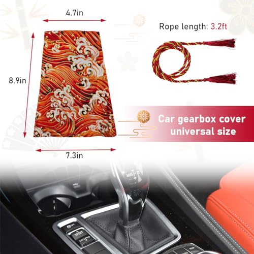 Car Shift Boot Cover, Stitch Ancient Japanese Antiquity Element Shift Knob Boot, Japanese Style Shifter Shift Knob Dust Cover, Universal Car Accessories (Wave Red) - color: Wave Red