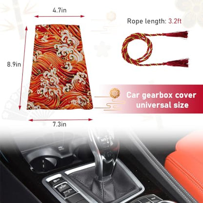 Car Shift Boot Cover, Stitch Ancient Japanese Antiquity Element Shift Knob Boot, Japanese Style Shifter Shift Knob Dust Cover, Universal Car Accessories (Wave Red) - color: Wave Red