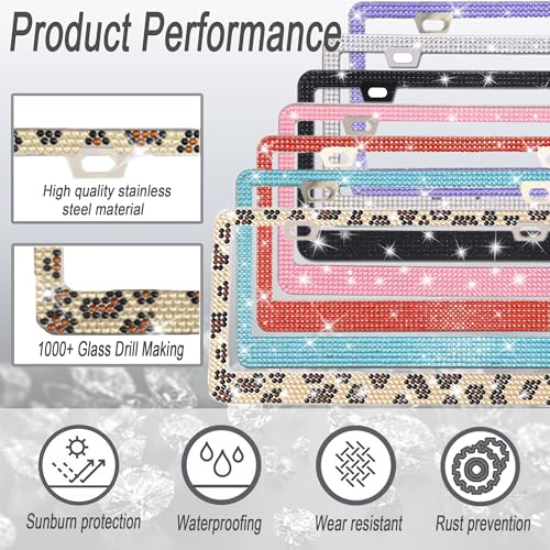 1 Pack Bling License Plate Frames, Bedazzled Sparkly Cute Water Diamond Stainless Steel，Car Accessories with Diamond Sparkle Glitter Caps（Leopard Print） - color: Leopard Print, size: 1