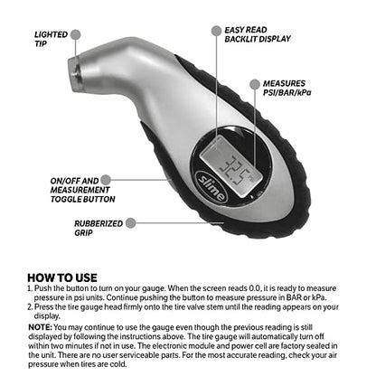 Slime 20017 Tire Pressure Gauge, Digital Gauge, 5-150 PSI - size: Standard, style: Digital