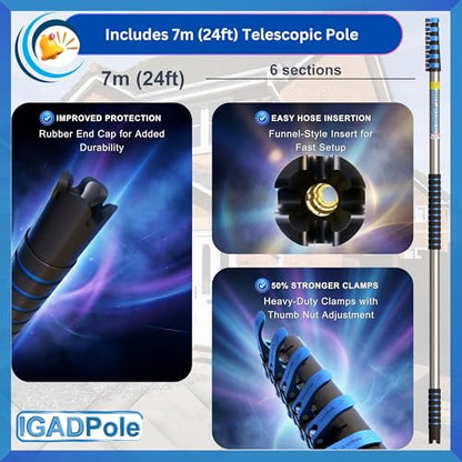 IGADPole 24 FT Washing Kit: Water-fed Brush with Soap Dispenser, Cobweb Dusters, with 6-Stage Telescoping Pole 5-24ft Pole/Window and Dusting Cleaning Kit - size: 24 ft Pole