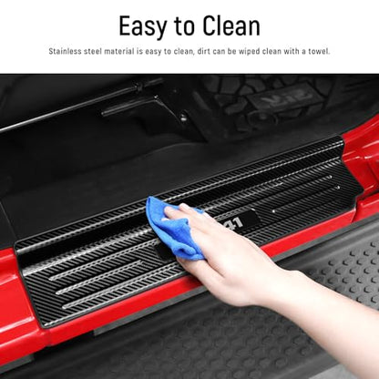 Door Sill Guards Compatible with Jeep Wrangler JL JLU 2018-2026 & Gladiator JT 2020-2026 Accessories Stainless Steel Material Carbon Fiber Texture Front and Rear Door Sill Protector - size: 4-Door (Carbon Fiber Texture)