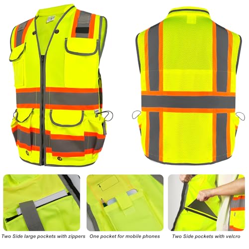 HYCOPROT Reflective Safety Vest Class 2 High Visibility Heavy Duty Construction Vest with Padded Neck,Meet ANSI/ISEA Standard - color: Yellow, size: Medium