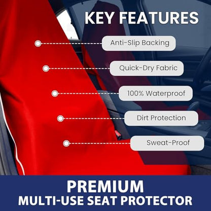 Dri Seats Waterproof Car Seat Cover – Premium Sweat Towel with Slip Resistant Backing for Front Seats in Cars, Trucks, SUVs – Universal Seat Covers & Liner, Easy Install (Red, Large) - color: Red, size: Large