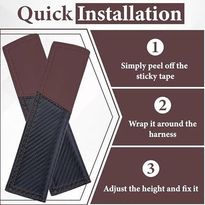 ecocstm 2 PCS Car Seat Belt Cover Pad, Carbon Fiber Safety Seatbelt Shoulder Strap Covers, Breathable Leather Soft Harness Pad, Interior Car Accessories, Universal for SUV, Truck, RV (Burgundy&Black - color: Red