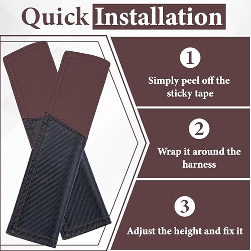 ecocstm 2 PCS Car Seat Belt Cover Pad, Carbon Fiber Safety Seatbelt Shoulder Strap Covers, Breathable Leather Soft Harness Pad, Interior Car Accessories, Universal for SUV, Truck, RV (Burgundy&Black - color: Red