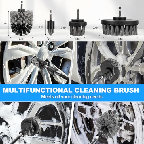 THINKWORK Car Detailing Kit, Car Detailing Brush Set, Car Cleaning Drill Brush Kit with Extension Pole, Professional Auto Detailing Supplies for Automobile Interior Exterior Wheels - size: 27PCS
