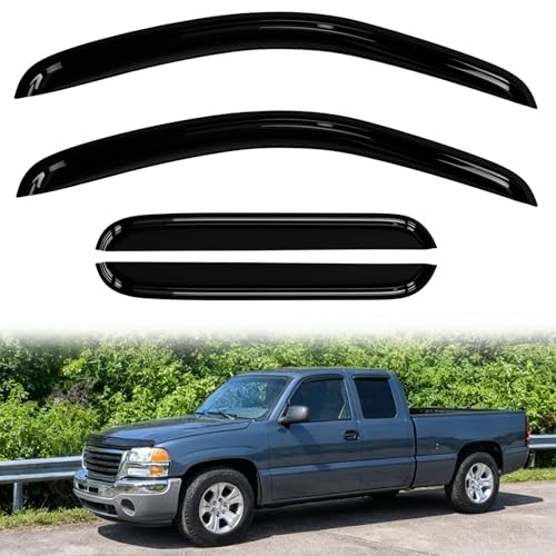 4PC Rain Guards for 2007-2013 Chevy Silverado GMC Sierra 1500 Window Visors for 07-14 2500HD 3500HD Extended Cab Only Deflectors Sun Shades Vent Tape On Out Channel - size: 07-13 Chevy Silverado GMC Sierra