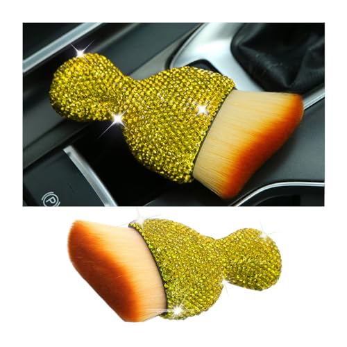 zipelo Auto Interior Dust Brush, Car Detailing Cleaning Brush with Diamond, Bling Handle Soft Bristles Dusting Tool, Scratch Free Dirt Clean Brushes for Vehicle Air Conditioner Vent (Yellow) - color: Yellow