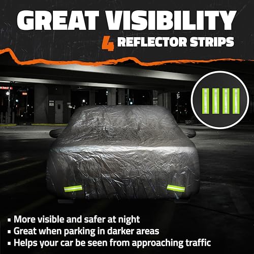 Mockins 190"x75"x60" Sedan Car Cover with Zipper Door | 190T Polyester Soft Indoor & Outdoor Weatherproof Car Covers for Automobiles | Full Exterior Covers for Snow, Frost, UV, Light Rain & Foliage - size: Sedan - Medium - 190" X 75" X 60" With Zipper Doo