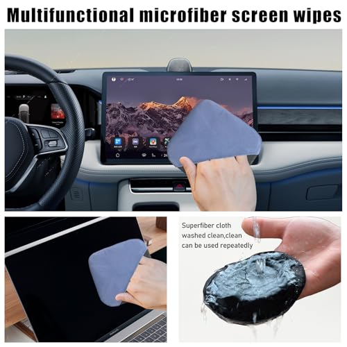 Ohleats Car Screen Cleaner, Microfiber Auto Screen Cleaning Pad, Foldable Touch Screen Cleaner Cloth for Vehicle Dashboard LCD Display, Interior Car Accessories - color: Blue&Gray,2Pcs