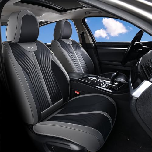FLORICH Car Seat Cover Front Seats Leather Full Coverage Car Seat Covers Car Seat Protector Waterproof Seat Cushion Universal Fit for Most Cars Trucks SUV, Gray&Black - color: Gray&Black, size: Frontpair