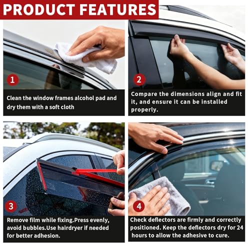 Window Visor Wind Deflector, 4PCS Tape-On Rain Guards for 2026 Toyota RAV4, Outside Mount Sun Shade Side Window Vent Visors, Black