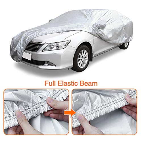 uxcell 3XXL Silver Tone 190T Car Cover Outdoor Weather Waterproof Scratch Rain Snow Heat Resistant W Mirror Pocket 530 x 185 x 160cm - size: 3xxl