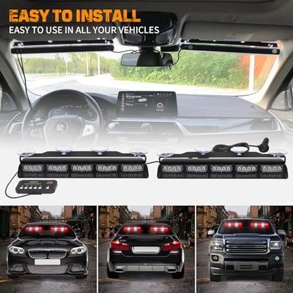 XRIDONSEN 2x 17 inch Red White Emergency Lights for Vehicles 40 LED Emergency Dash lights Interior Front/Rear Windshield Strobe Lights Safety Flashing Warning for Volunteer Firefighter Vehicles Trucks - color: Red/White