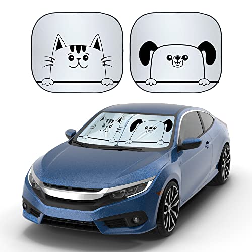 EcoNour Windshield Sun Shade Cartoon Design Medium Size (31" L x 28" W), Funny Printed Car Sunshade Foldable, 240T Polyester Blocks Heat and UV Rays for Front Window Protection - size: Medium-silver